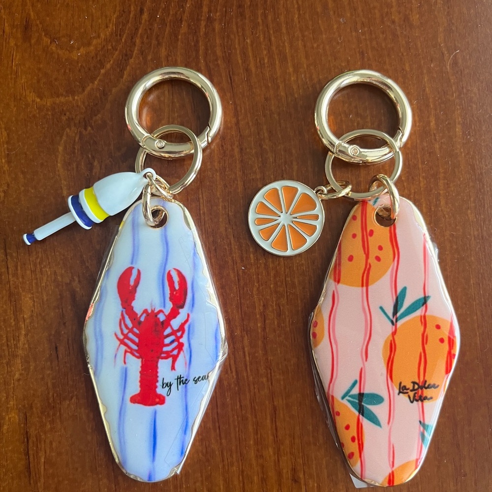 Piper K lobster keychain and orange keychain